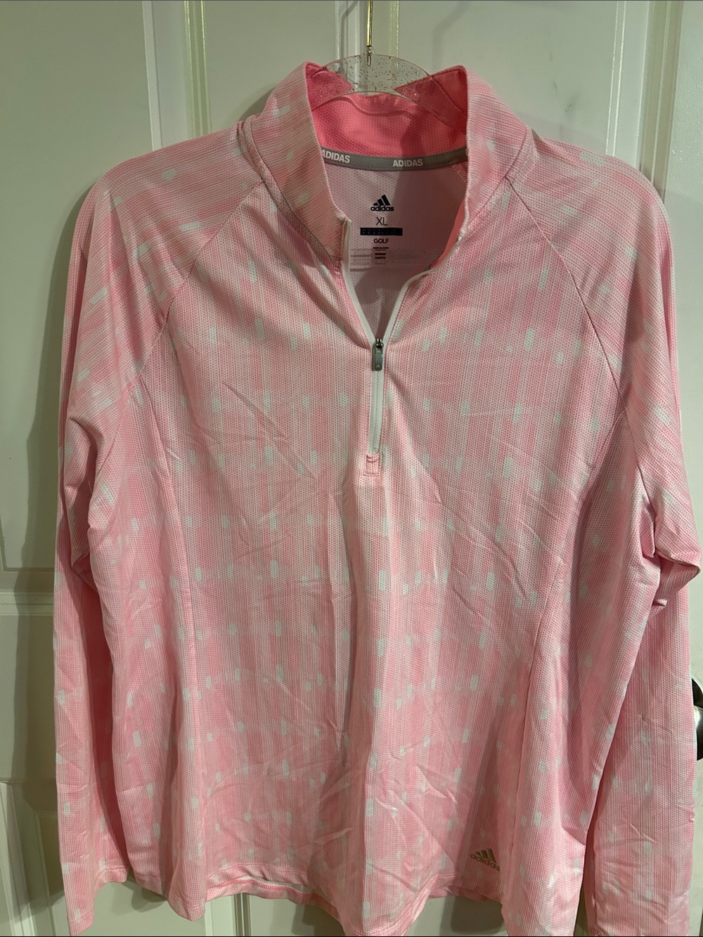 adidas Golf Pink and White Long Sleeve Quarter-Zip Jersey